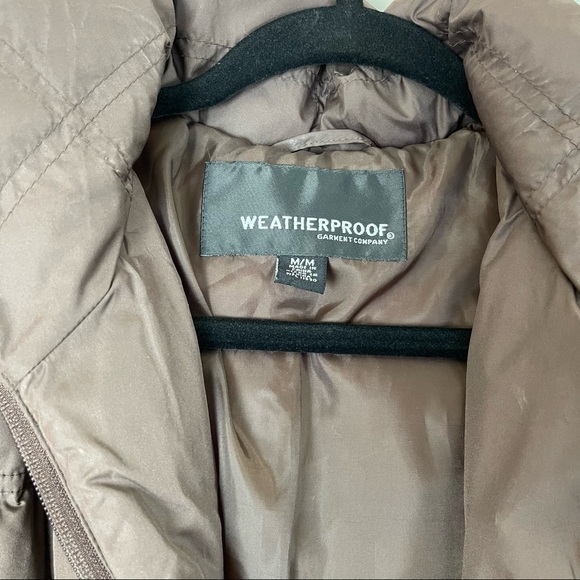Weatherproof brown long puffer jacket with hood - Picture 5 of 12